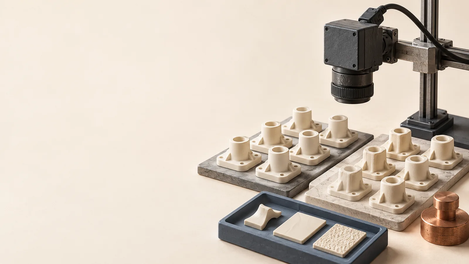 An inspection setup with changed parts and surface samples.