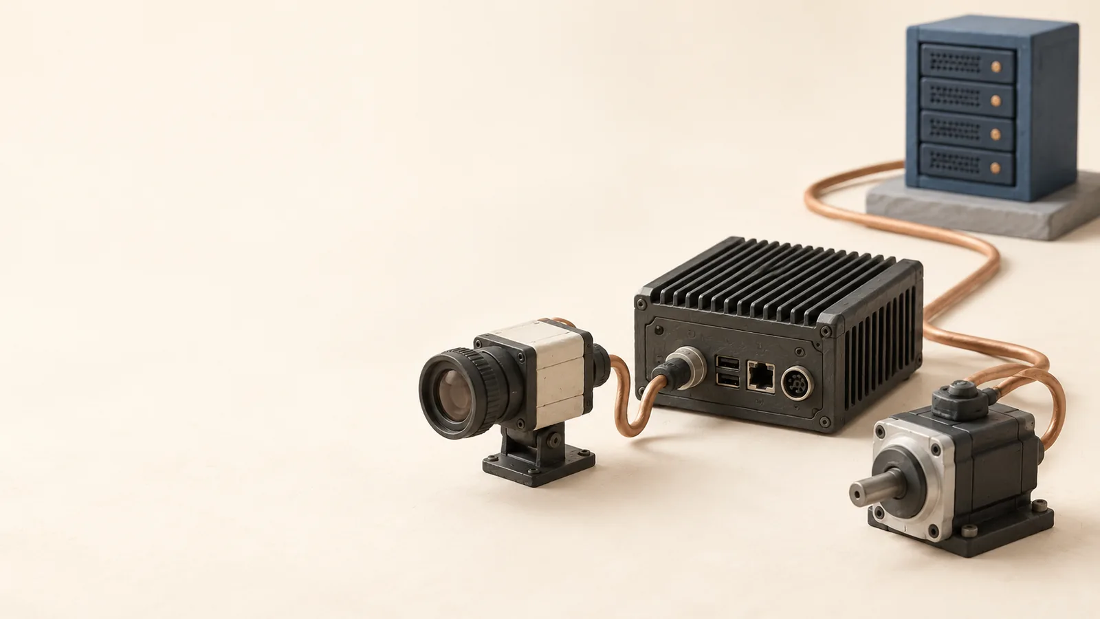 A local computing device and a remote server connected to equipment.