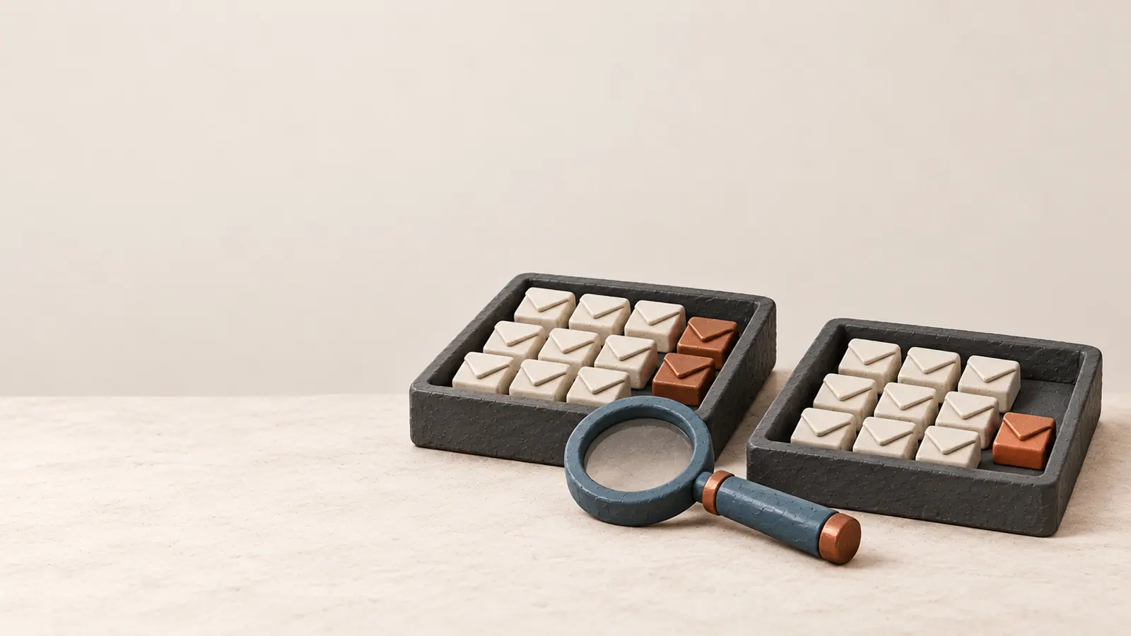 Two clay trays of quote records with different groups of late records set aside.