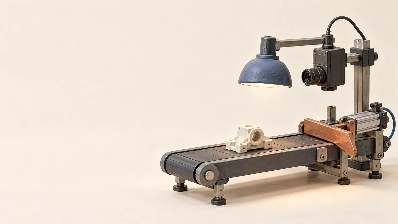 A camera, lighting, conveyor and diverter in one inspection station.