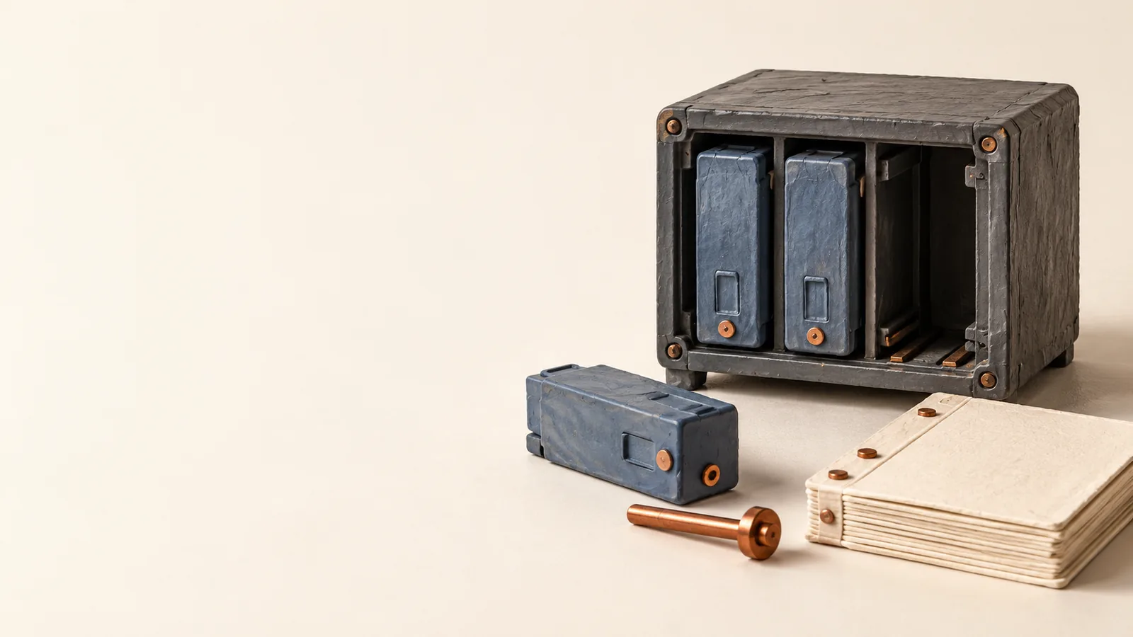 Replaceable model cartridges beside an equipment service record.
