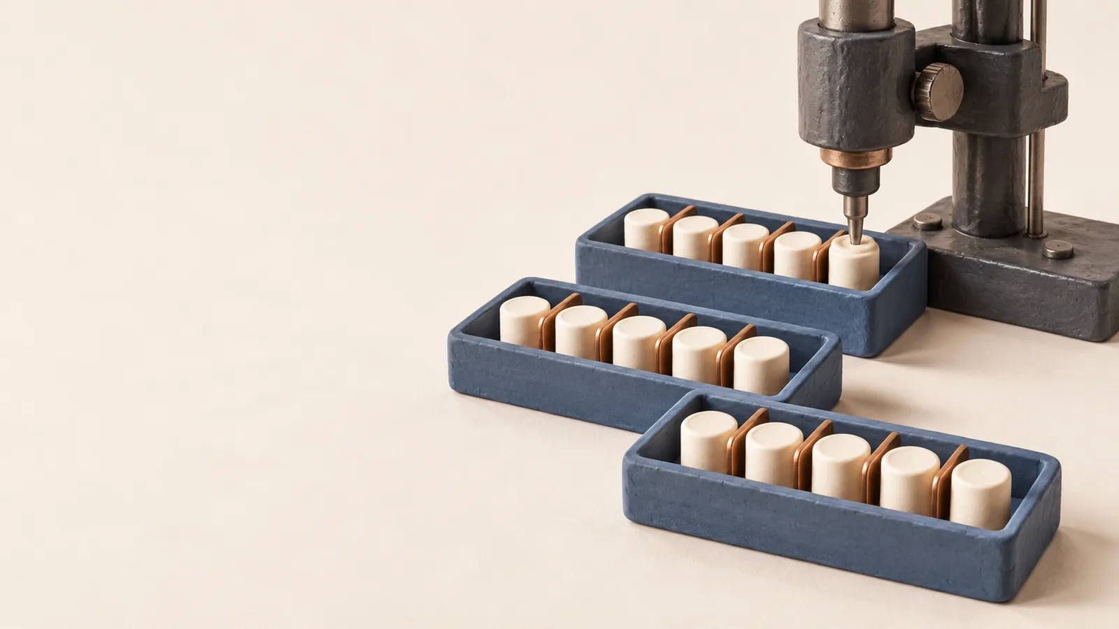 Separate trays retaining groups of measured components.