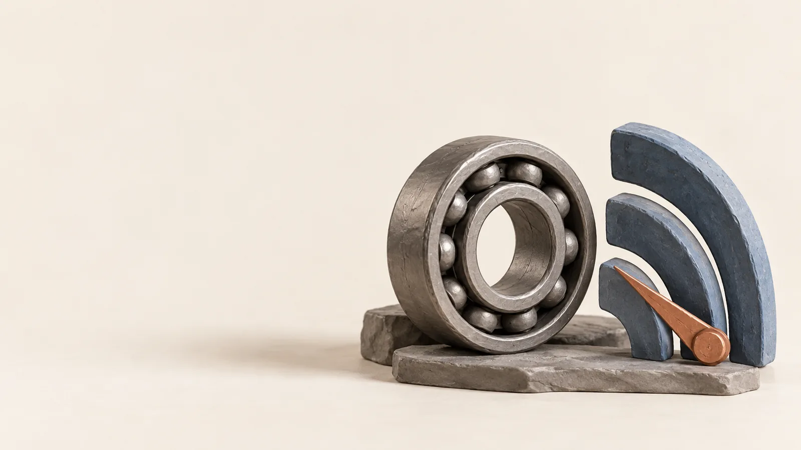 A bearing assembly beside a pointer suggesting a remaining-life estimate.