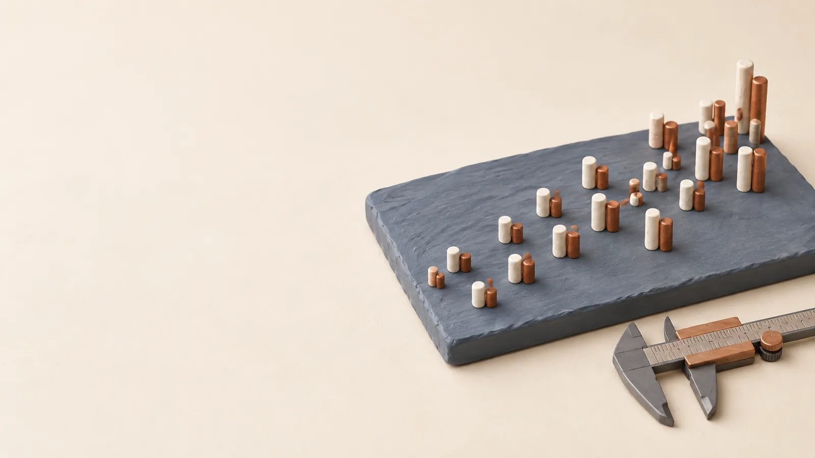 Paired measurement pegs forming a scattered relationship.