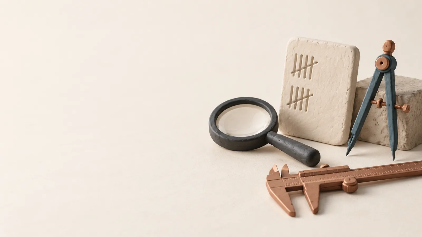 A small collection of recording, examining and measuring tools.