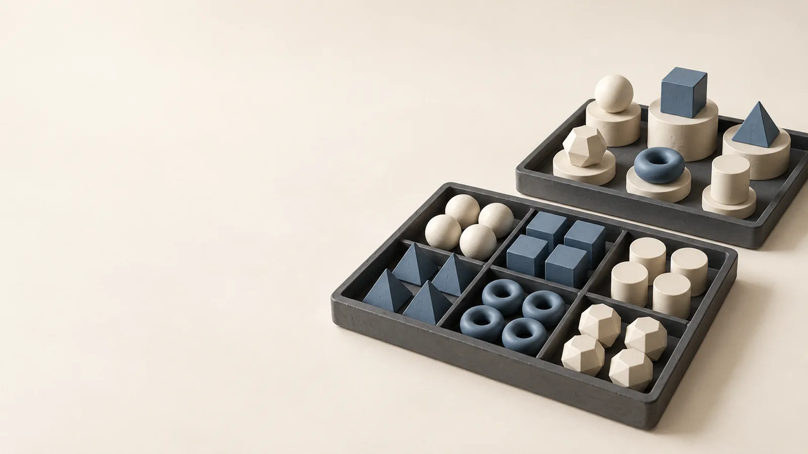 Grouped components beside separate reference shapes.