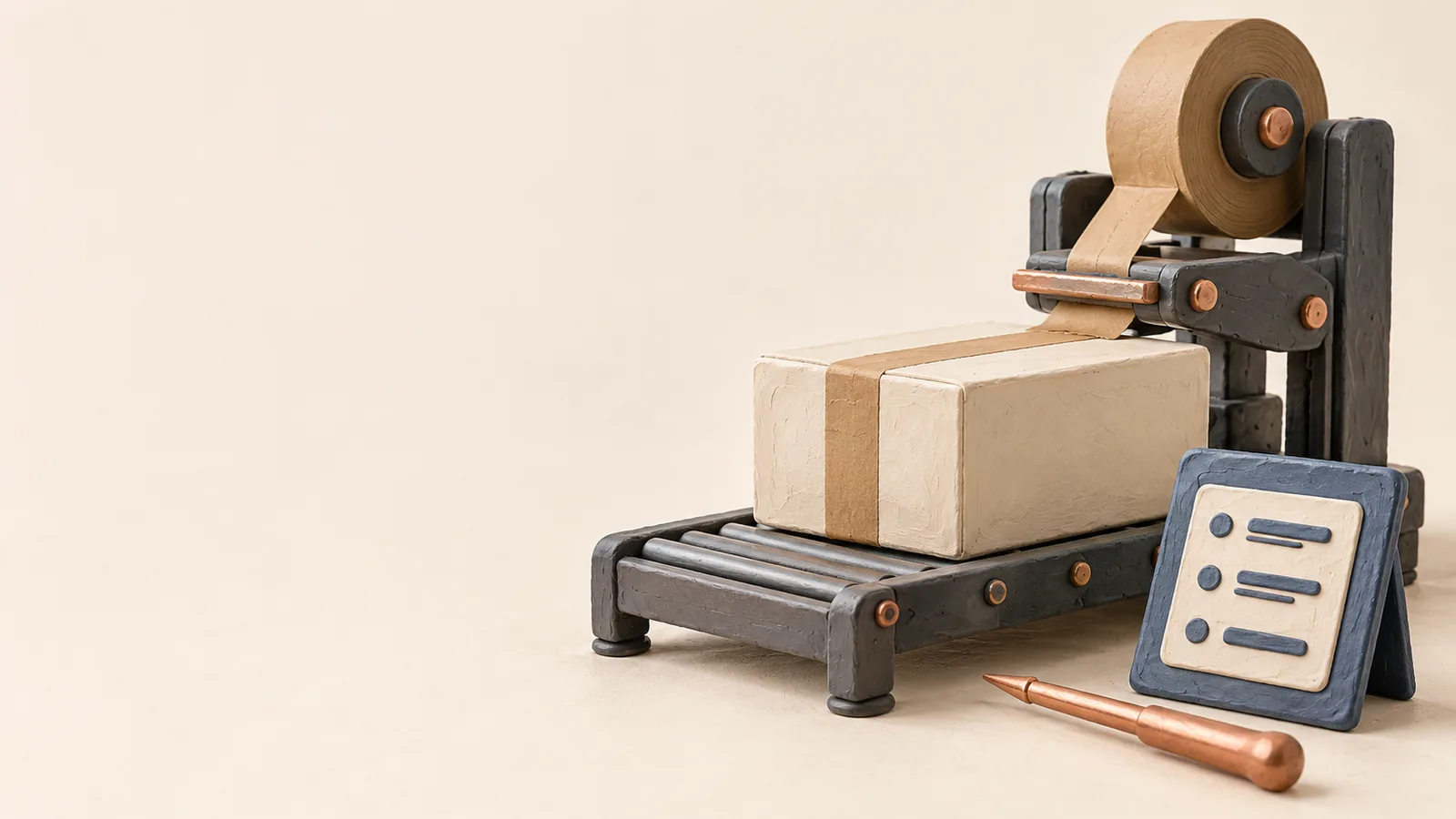 A packing station and a task instruction stand.