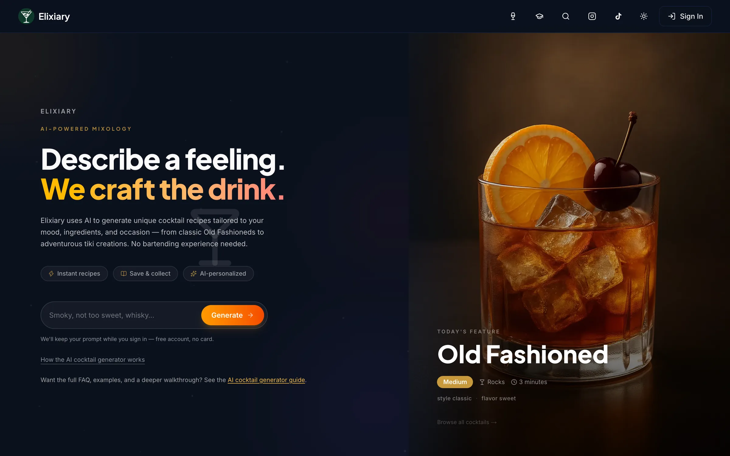 Elixiary on the web: describe a feeling and Marlow builds the drink