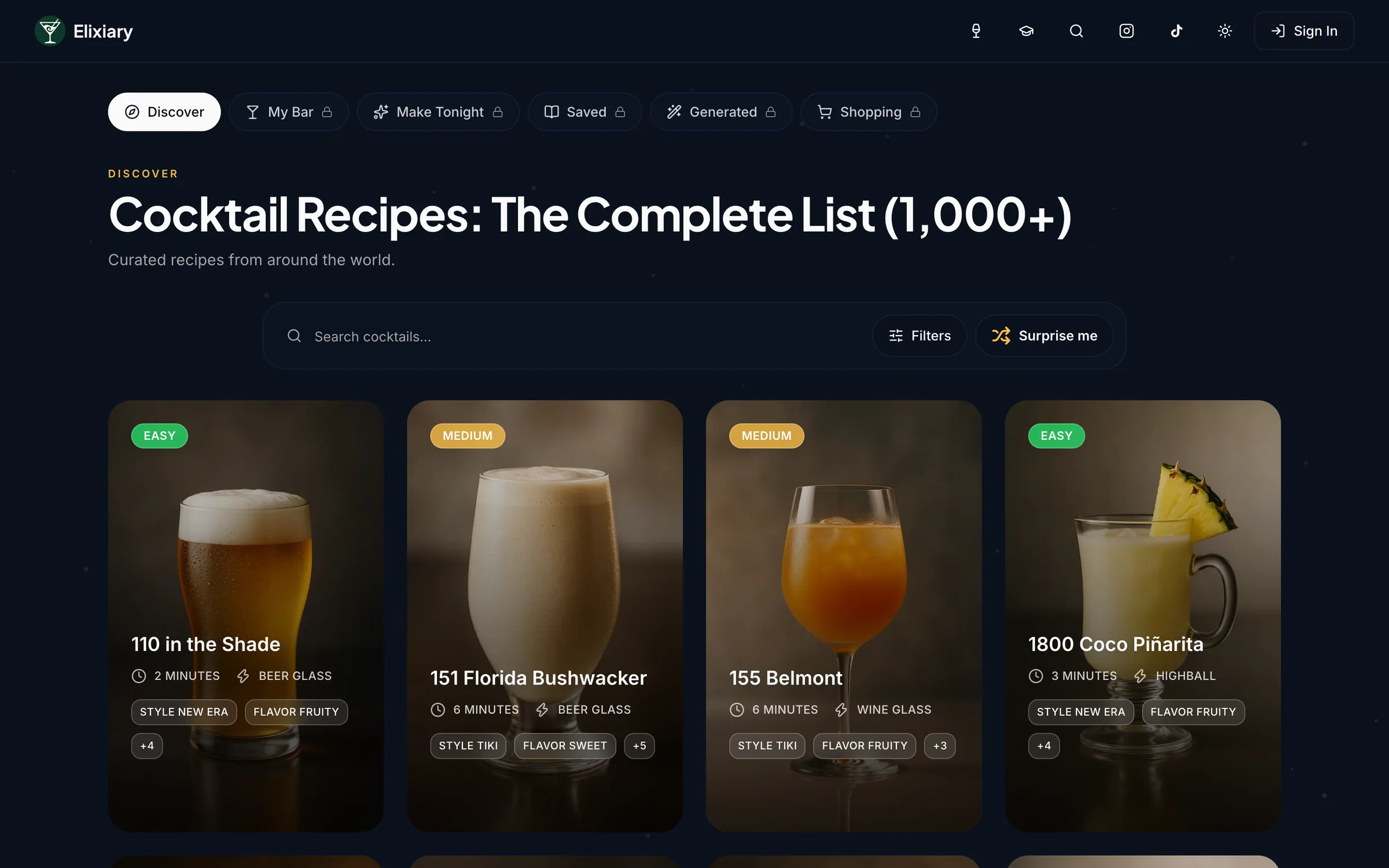 The Elixiary library: 1,000+ curated cocktail recipes