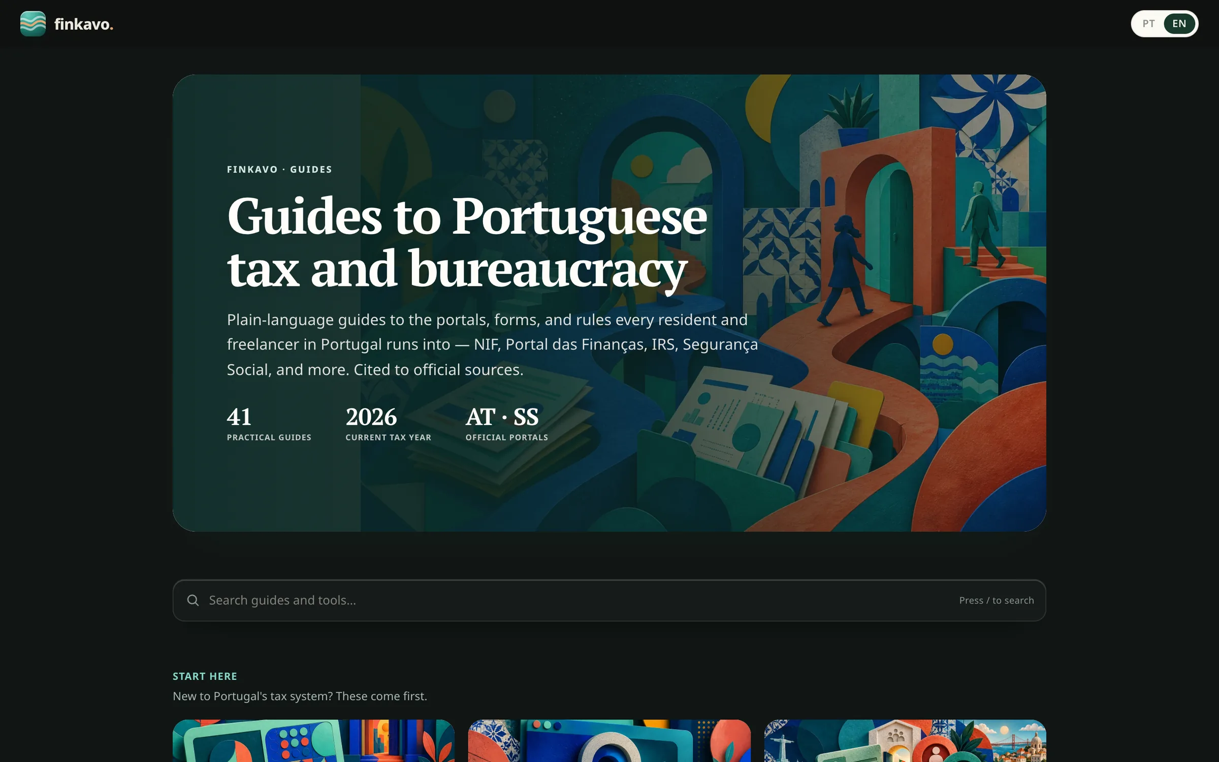 Finkavo guides to Portuguese tax and bureaucracy, cited to official sources